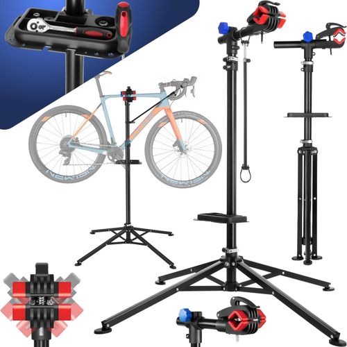 tectake® Fahrradmontageständer, klappbar, für alle gängigen Modelle, lackschonend, inklusive Werkzeugablage