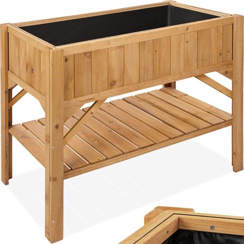 tectake® Hochbeet, aus Holz, mit Ablage, Füllmenge 130 l, 119 x 57 x 90 cm