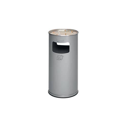 Kombi-Ascher VAR, rund, 37 l, für Innen & Außen, mit Sieb & Kantenschutz, Ø 320 x H 700 mm, Stahlblech, silber