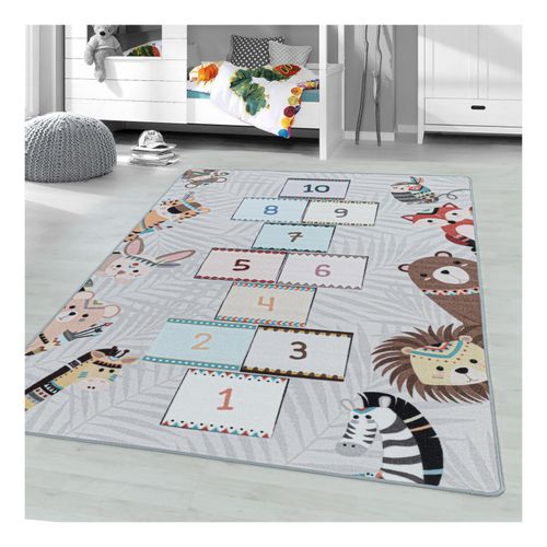 Kinderteppich Spielteppich Hüpfkästchen Straßen Grau rechteckig höhe 8 mm Kurzflor