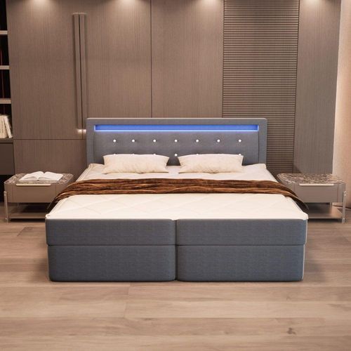 HOME DELUXE Boxspringbett ZENOVA inkl, Matratze und Topper 180 x 200 cm - Dunkelgrau H2/H3