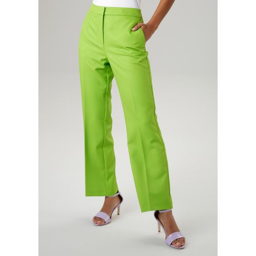 Anzughose ANISTON SELECTED, Damen, Gr. 40, N-Gr, grün (apfelgrün), Web, Obermaterial: 95% Polyester, 5% Elasthan, unifarben, elegant, lässig geschnitten knöchellang, Hosen, mit Bügelfalten, Topseller