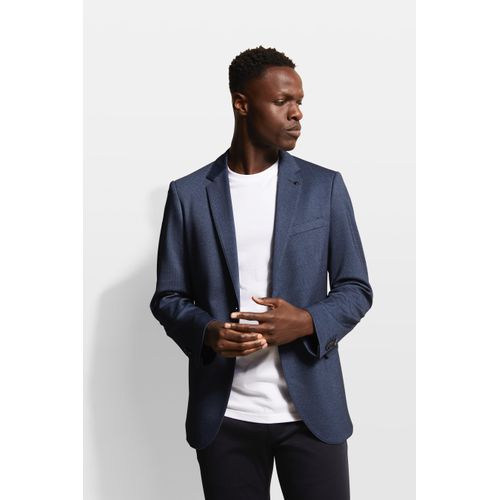 Sakko BUGATTI, Herren, Gr. 56, blau (dunkelblau), 65% Polyester, 30% Viskose, 5% Elasthan, casual, slim fit, Langarm Manschette, Sakkos, mit moderner Passform