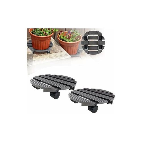 2 Stück WPC Pflanzenroller Rollbrett Pflanzen Blumenroller Rolluntersetzer Blumentopf, 100 kg Tragkraft mit rollen für Innen und Außen (Rund Ø30cm,