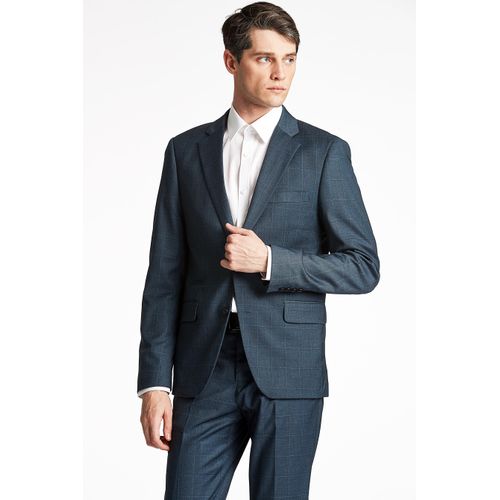 Anzug LINDBERGH, Herren, Gr. 46, N-Gr, blau (blau check), Stoff, Obermaterial: 79% Polyester, 20% Viskose, 1% Elasthan, casual, slim fit, Anzüge, in klassischem Look