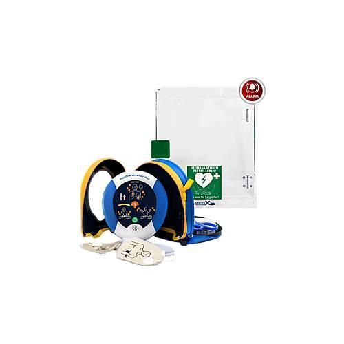 HeartSine SAM500P Reanimations-Defibrillator, AED, mit manueller Schockabgabe, mit Alarm, 4 Jahre Allgefahren-Zusatzversicherung, im Acrylglaswandkasten