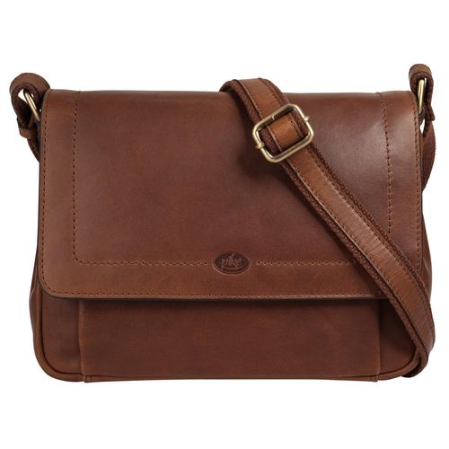 Umhängetasche PIKÉ, Damen, Gr. B/H/T: 26cm x 19cm x 7cm onesize, braun, Leder, unifarben, leicht glänzend, Taschen, echt Leder