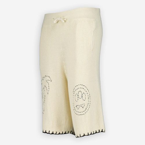 Cremefarbene Shorts aus Strick mit Logostickerei
