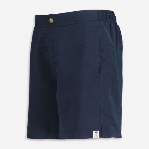 Dunkelblaue Badeshorts mit angedeutetem Kopf