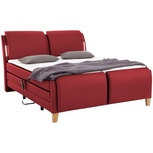 Boxspringbett HOME AFFAIRE "Messina2", rot, B:186cm L:240cm, Massivholz, Holzwerkstoff, Kunstleder, Komplettbetten, Boxspringbett, Liegekomfort elektrisch Verstellbar