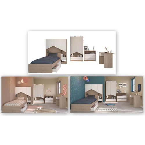 Jugendzimmer-Set PARISOT, weiß (eiche, weiß), B:98cm H:66cm T:203cm, Spanplatte, Schlafzimmermöbel-Sets