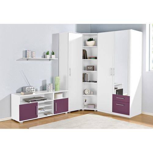 Jugendzimmer-Set PRIESS, lila (weiß, brombeer), mit 2-trg. Kleiderschrank, Schlafzimmermöbel-Sets
