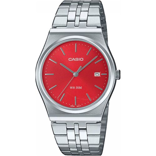 Quarzuhr CASIO TIMELESS COLLECTION Armbanduhren silberfarben (edelstahlfarben, rot) Damen Armbanduhr, Herrenuhr, Damenuhr, analog, Datum