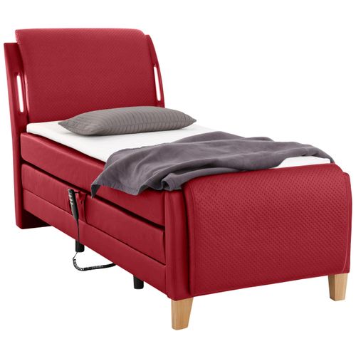 Boxspringbett HOME AFFAIRE "Messina2", rot, B:106cm L:240cm, Massivholz, Holzwerkstoff, Kunstleder, Komplettbetten, Boxspringbett, Liegekomfort elektrisch Verstellbar
