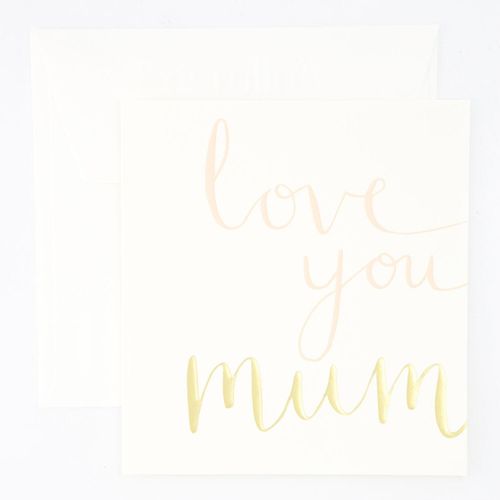 Weiße Muttertagskarte mit Love You Mum-Aufschrift