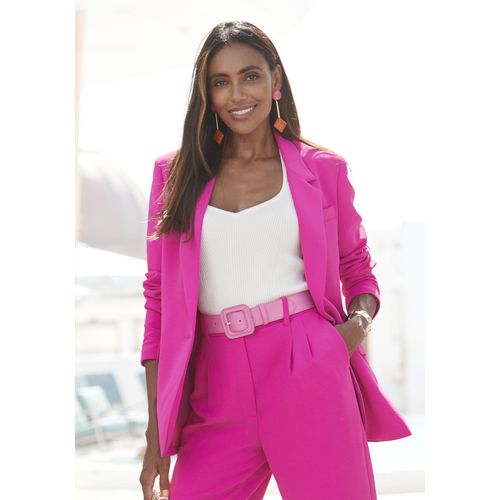 Longblazer LASCANA Gr. 46, pink (fuchsia) Damen Blazer mit Reverskragen und Schlitz hinten, Damenblazer, elegant-chic