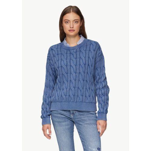 s.Oliver - Pullover mit Zopfstrickmuster und Garment Dye, Damen, blau, Größe 46