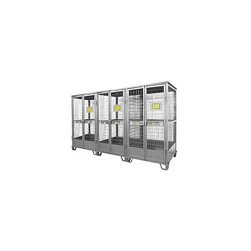 Justrite Gasflaschenlager, verzinkt, abschließbar, bis 27/36 Gasflaschen, B 2100 x H 3500 x T 960 mm, 300 kg, stahlgrau