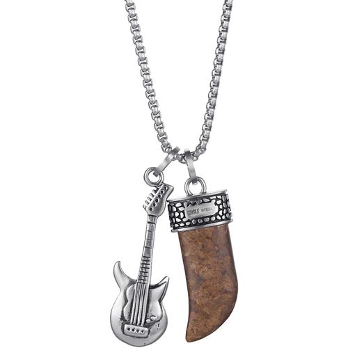 Kingka Kette mit Anhänger »Schmuck Geschenk Edelstahl Halskette Zahn Gitarre, OSN-704SBN-BX«, (Set, 3 tlg.), mit Bronzit
