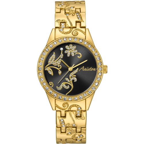 Quarzuhr, gold (goldfarben, schwarz), ANISTON JEWELRY & WATCHES, Armbanduhren, Damen, Armbanduhr, Damenuhr, Swarovski-Kristalle, neue Kollektion