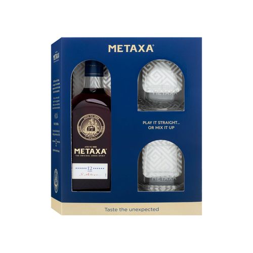 METAXA 12 Stars mit Geschenkbox und Gläsern 40% Vol