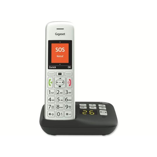GIGASET Telefon E390A, mit Anrufbeantworter, silber-schwarz