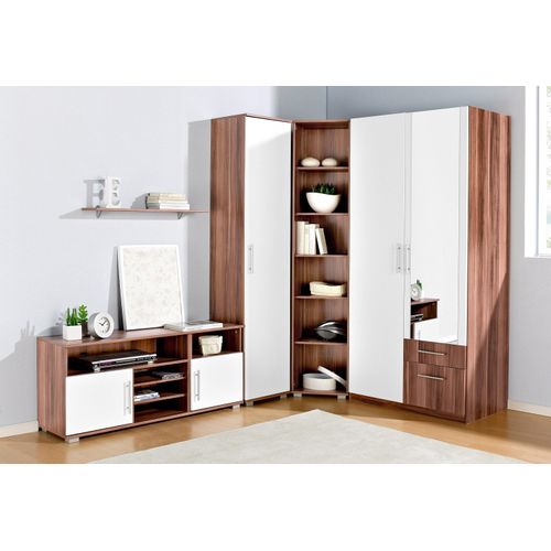 Jugendzimmer-Set PRIESS, weiß (nussbaumfarben, weiß), mit 2-trg. Kleiderschrank, Schlafzimmermöbel-Sets