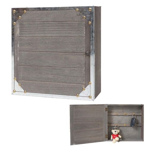 Schlüsselkasten Gabes, Schlüsselschrank Holzbox, Shabby-Look Vintage 27x27x6cm ~ grau-braun