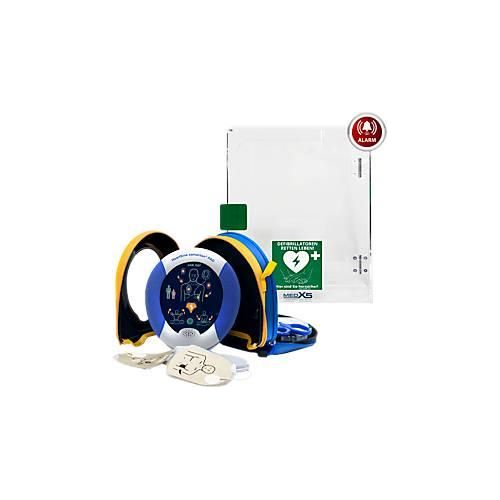 HeartSine SAM350P Defibrillator, AED, für den Innenbereich, mit manueller Schockabgabe, mit Alarm, 4 Jahre Allgefahren-Zusatzversicherung, im Acrylglaswandkasten