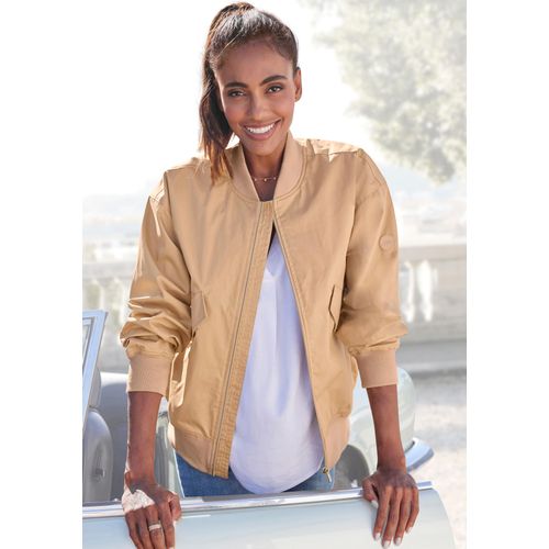 Blouson FRENCH CONNECTION, Damen, Gr. XS (32/34), beige, Web, Obermaterial: 100% Baumwolle. Futter: 85% Polyester, 15% Baumwolle. Ärmelfutter: 100% Polyester, unifarben, casual, lässig geschnitten hüftlang, Langarm Rippbündchen, Jacken, mit College-Kragen