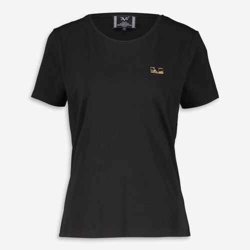 Schwarzes T-Shirt mit goldfarbenem Logo