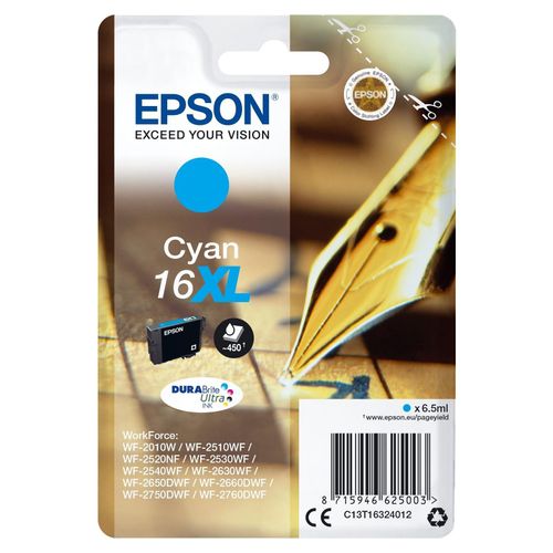 Original Epson WorkForce WF-2660 DWF (C13T16324012 / 16XL) Druckerpatrone Cyan Image