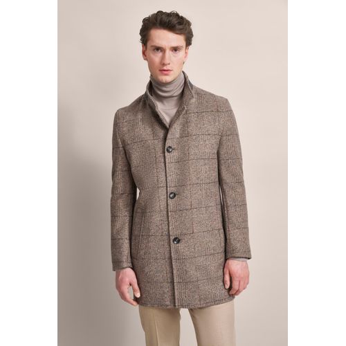 Kurzmantel BUGATTI, Herren, Gr. 56, beige, 49% Polyester, 21% Polyacryl, 18% Wolle, 12% Baumwolle, kariert, casual, slim fit, Langarm normaler Saum, Mäntel, mit Karodessinierung