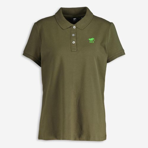 Olivgrünes Poloshirt mit neongrüner Logostickerei