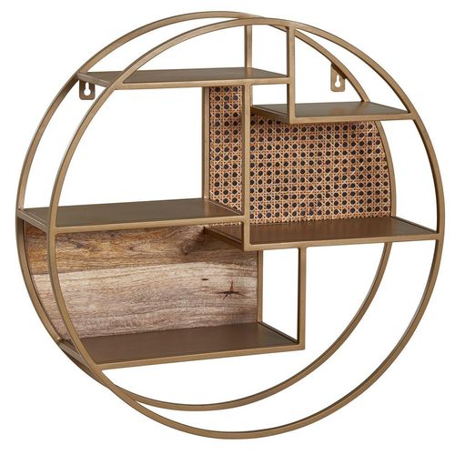 Wandregal 62x62x17 cm Rattan Massivholz Metall