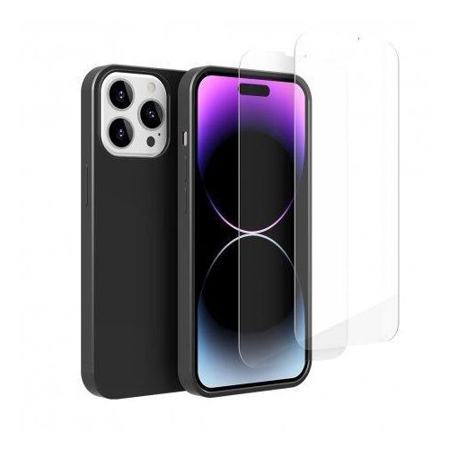 Hülle iPhone 14 Pro und 2 schutzfolien - Silikon - Schwarz