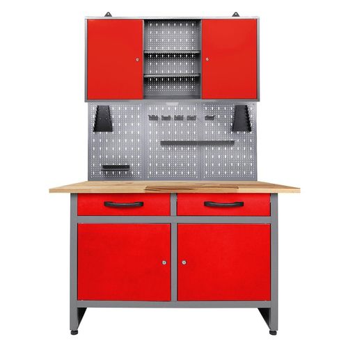 Werkstatt Set Werner 120 cm 1 Schrank LED rot