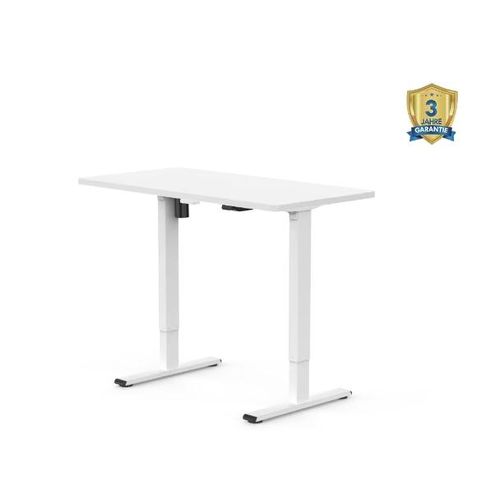 Basic höhenverstellbarer Schreibtisch Weiß inkl. 140 x 80 cm Tischplatte Weiß Single Motor