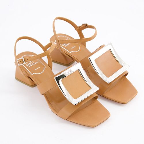 Braune Sandalen mit Blockabsatz aus Leder