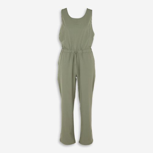 Dunkelgrüner ärmelloser Jumpsuit mit gekreuzter Rückseite