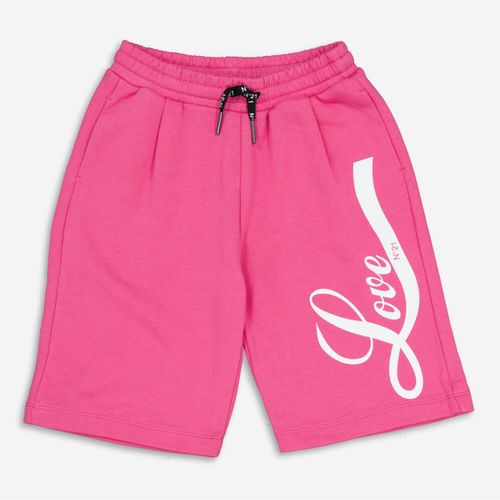 Pinke Jersey-Shorts mit weißem Love-Textdruck