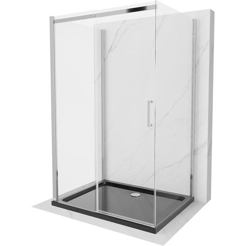 Mexen Omega Duschabtrennung, 3-wändig, einziehbar 140 x 100 cm, transparent, chrom + Duschwanne Flat - 825-140-100-01-00-3s-4070