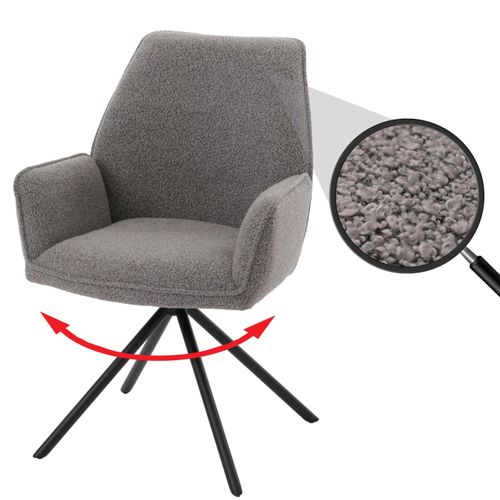 Esszimmerstuhl MCW-G67, Küchenstuhl Stuhl Armlehne, drehbar Auto-Position, Stoff/Textil Bouclé MVG hellgrau