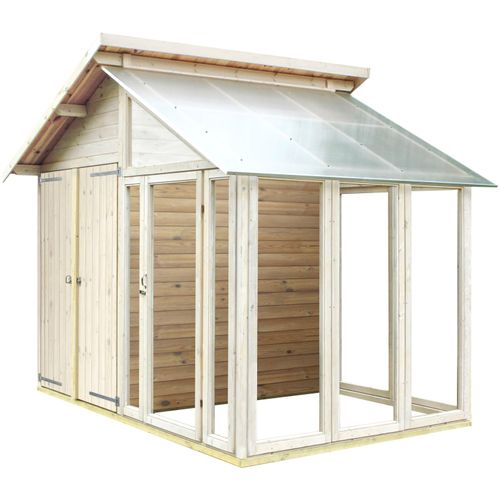 Gartenhaus PLUS, beige (natur), Holz, Polycarbonat (PC), Gartenhäuser, Abstellraum / Gewächshaus 6,6 m², praktisch, unbehandeltes Holz