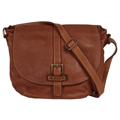 Umhängetasche CLUTY, Damen, Gr. B/H/T: 30cm x 25cm x 3cm onesize, braun (cognac), Leder, used, Taschen, echt Leder, Made in Italy