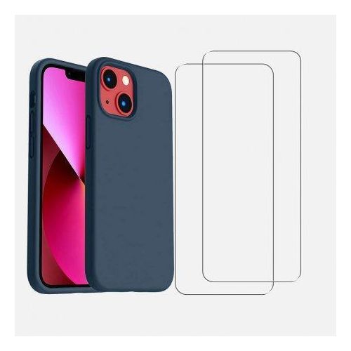 Hülle iPhone 13 mini und 2 schutzfolien - Silikon - Marineblau