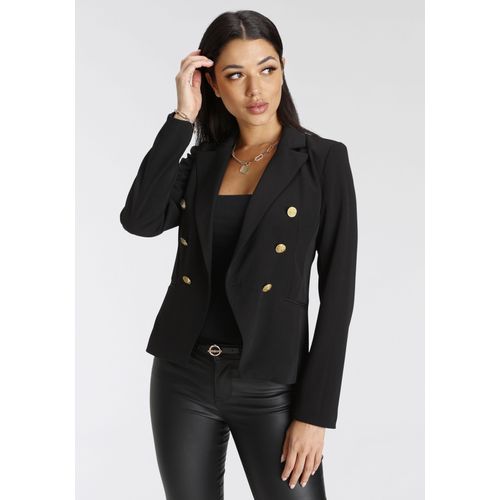 Jackenblazer MELROSE Gr. 42, schwarz Damen Blazer mit goldfarbenen Knöpfen