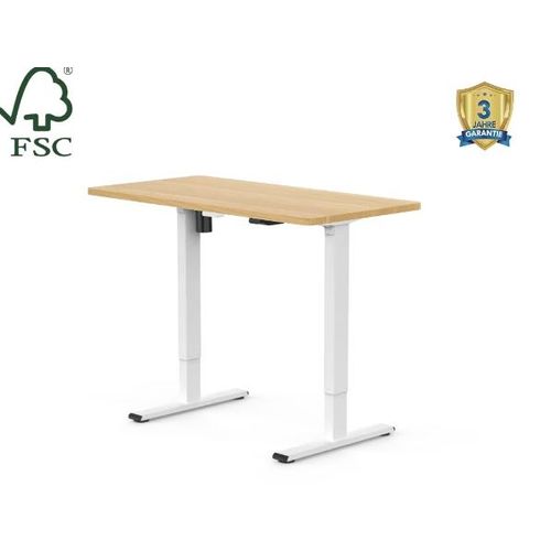 Basic höhenverstellbarer Schreibtisch Weiß + 140*80CM Tischplatte Maple Single Motor