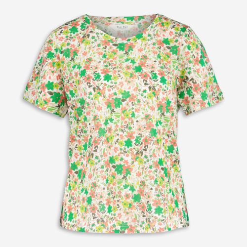 Mehrfarbiges T-Shirt mit Blumenmuster aus Leinen