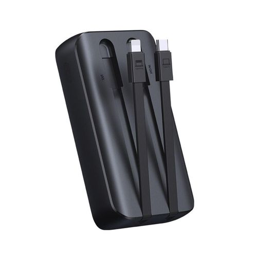 Powerbank 30W 10000mAh mit integrierten iPhone und USB-C-Kabeln Schwarz